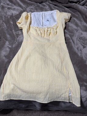 Lush Yellow Gingham Puff-Sleeve Dress